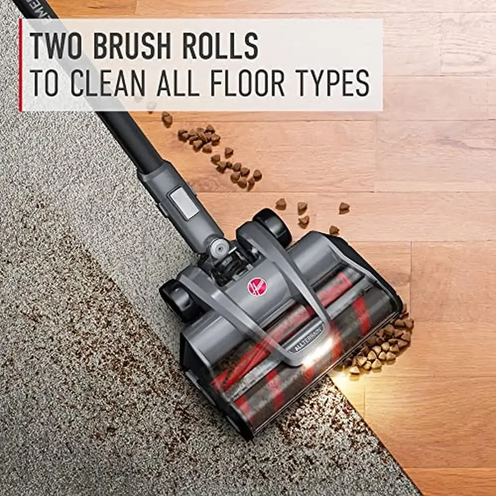 Lightweight Stick Vacuum with All-Terrain Dual Brush Roll Quiet Cleaning 2 Batteries Cordless Versatility Self-Standing Design