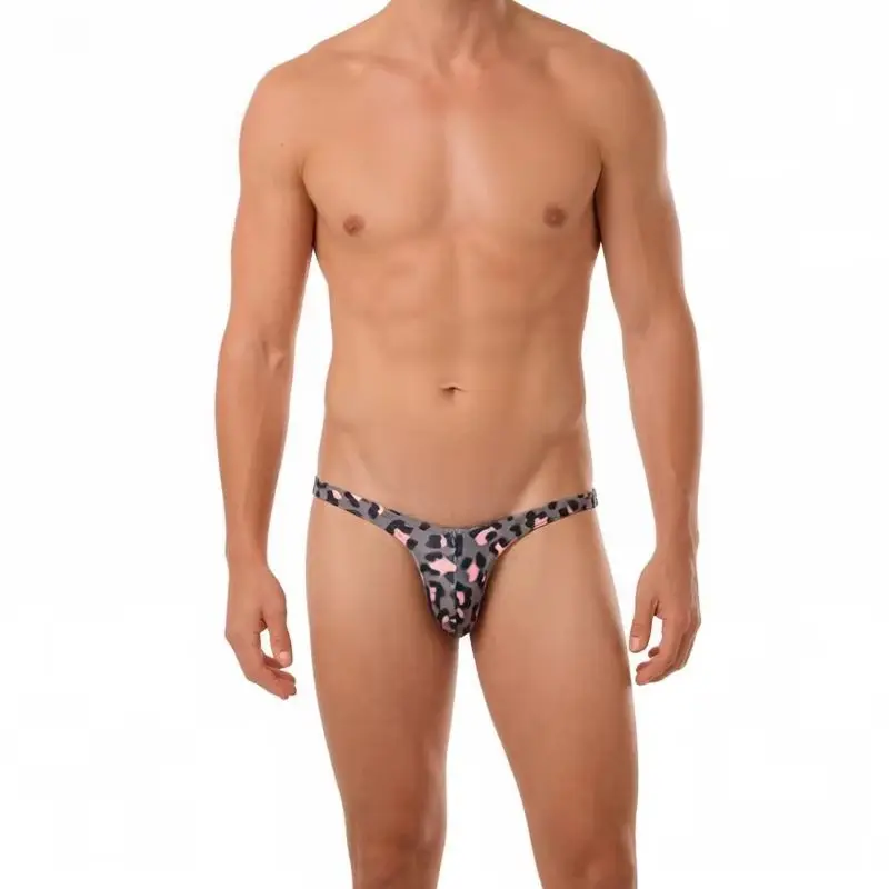 Men Thong Ultra Thin Underwear Low-rise Bulge Pouch Underpants Leopard Print Breathable T-back G String Panties Exotic Lingerie