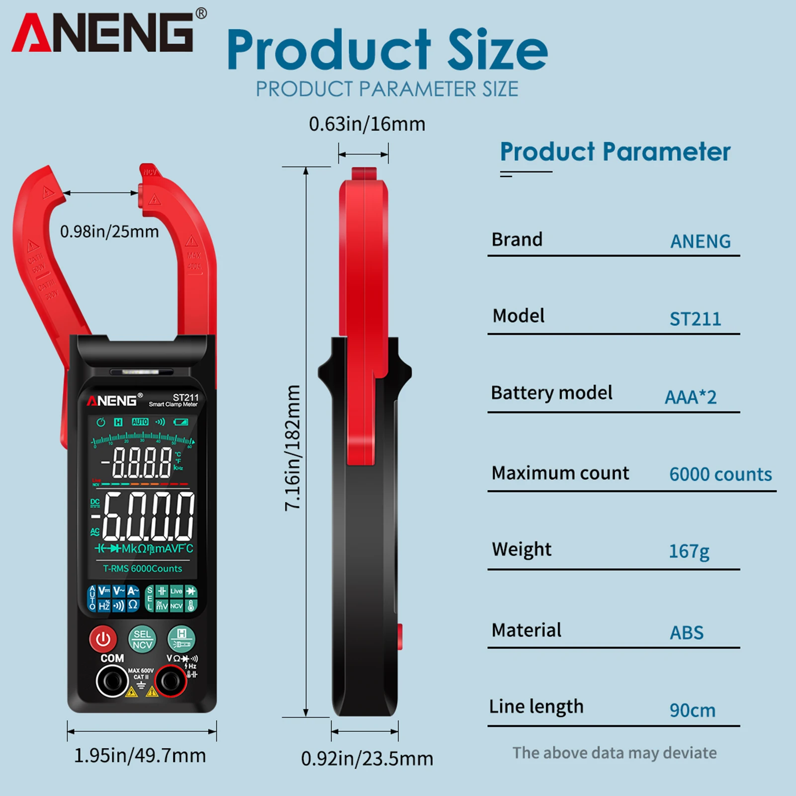 ANENG ST211 Digital AC Clamp Meter 400A Automatic Range Multimeter 6000 Counts NCV Test Clamp Ammeter Circuit Testing Tools