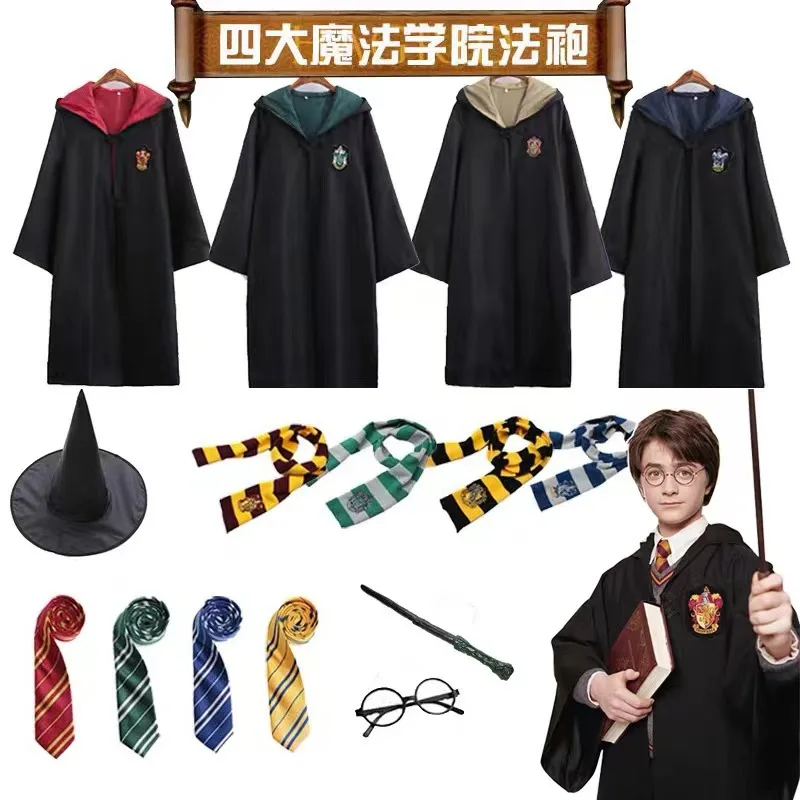 Capa de bata mágica de Gryffindor, conjunto de corbata y bufanda, disfraz de Cosplay de Harris de la escuela de magia, disfraz de Halloween para juego de rol, traje mágico