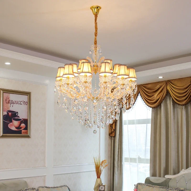 OUTELA Luxurious Candle Pendent  Lamp European Style Crystal Lamp Living Room Restaurant Villa Duplex Building Chandelier