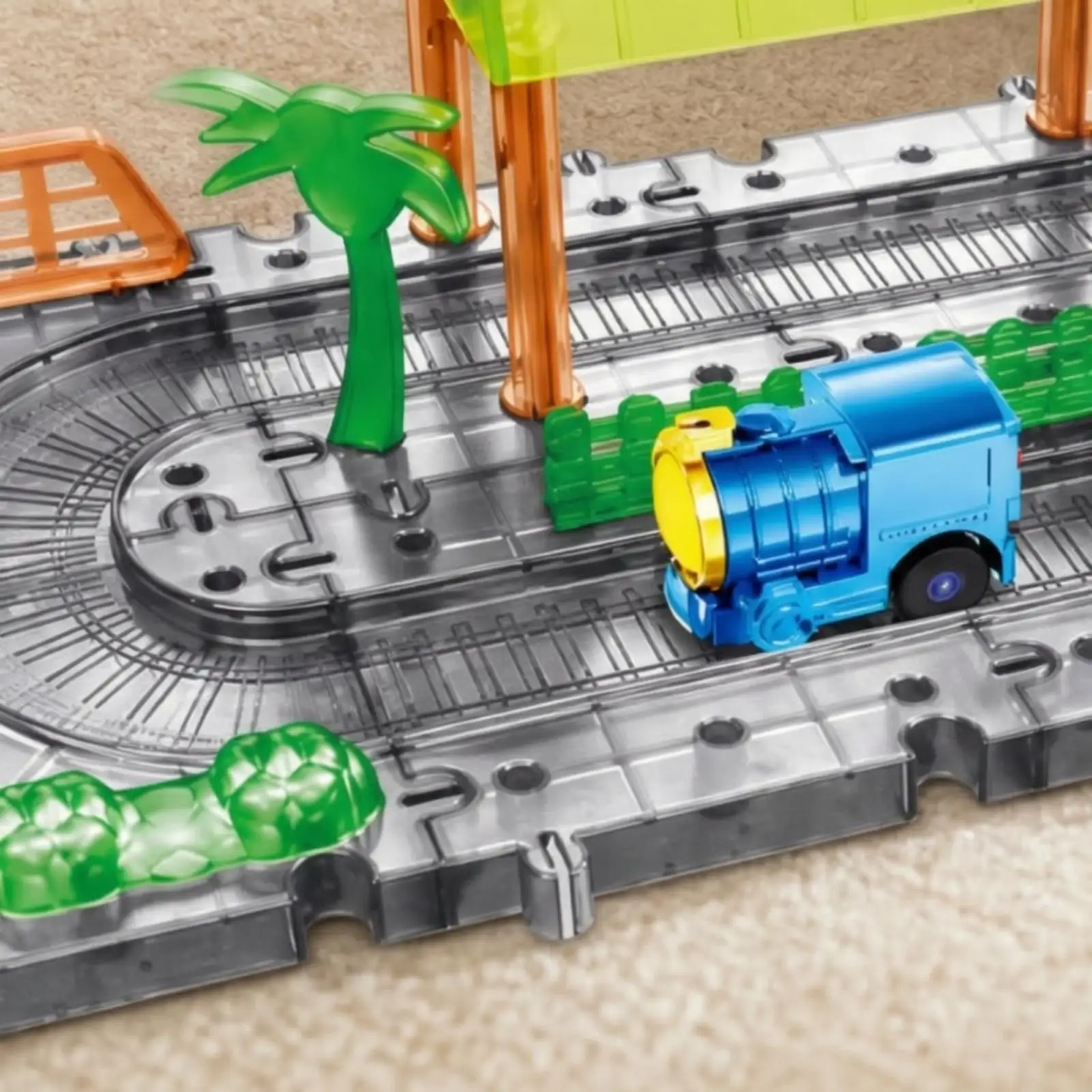 DIY Railway Building Kit for Kids with Powered Engine Passenger Stop and Landscape Decor for Room Play