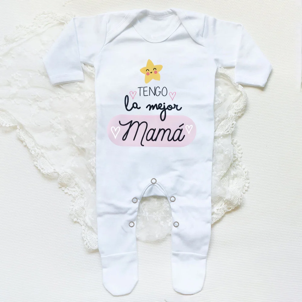 Spain Mother\'s Day Pattern Print Babys Sleepsuit Lovely Long Sleeve Newborn Romper Round Neck  Infant Jumpsuit Mothers Day Gift