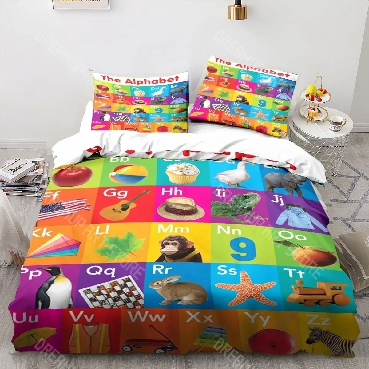 3D Printed Educational Alphabet Bedding Set for Boys Girls Duvet Cover Pillowcase Twin Queen King Full Single Double Sizes