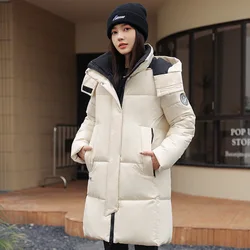 Down Cotton Parkas Women Mid Length 2024 Winter Solid Fashion Loose Warm Puffer Jacket Hooded Long Snow Coat Windproof Plus Size