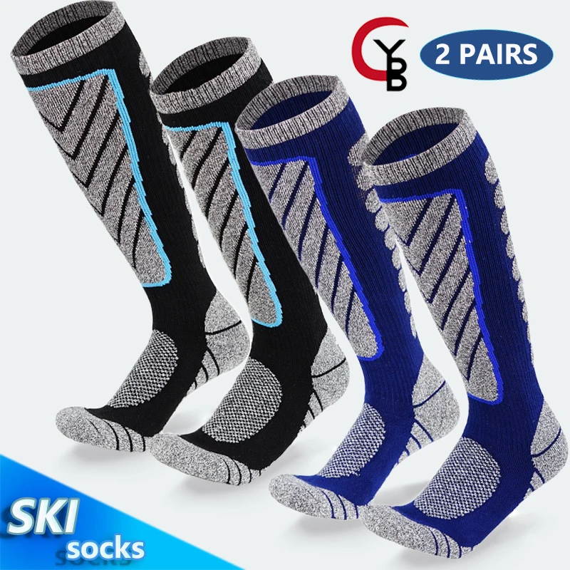 

YANBIGUO 2 Pairs Thicken Ski Socks Mens Womens Skiing & Snowboarding Socks, Over The Calf