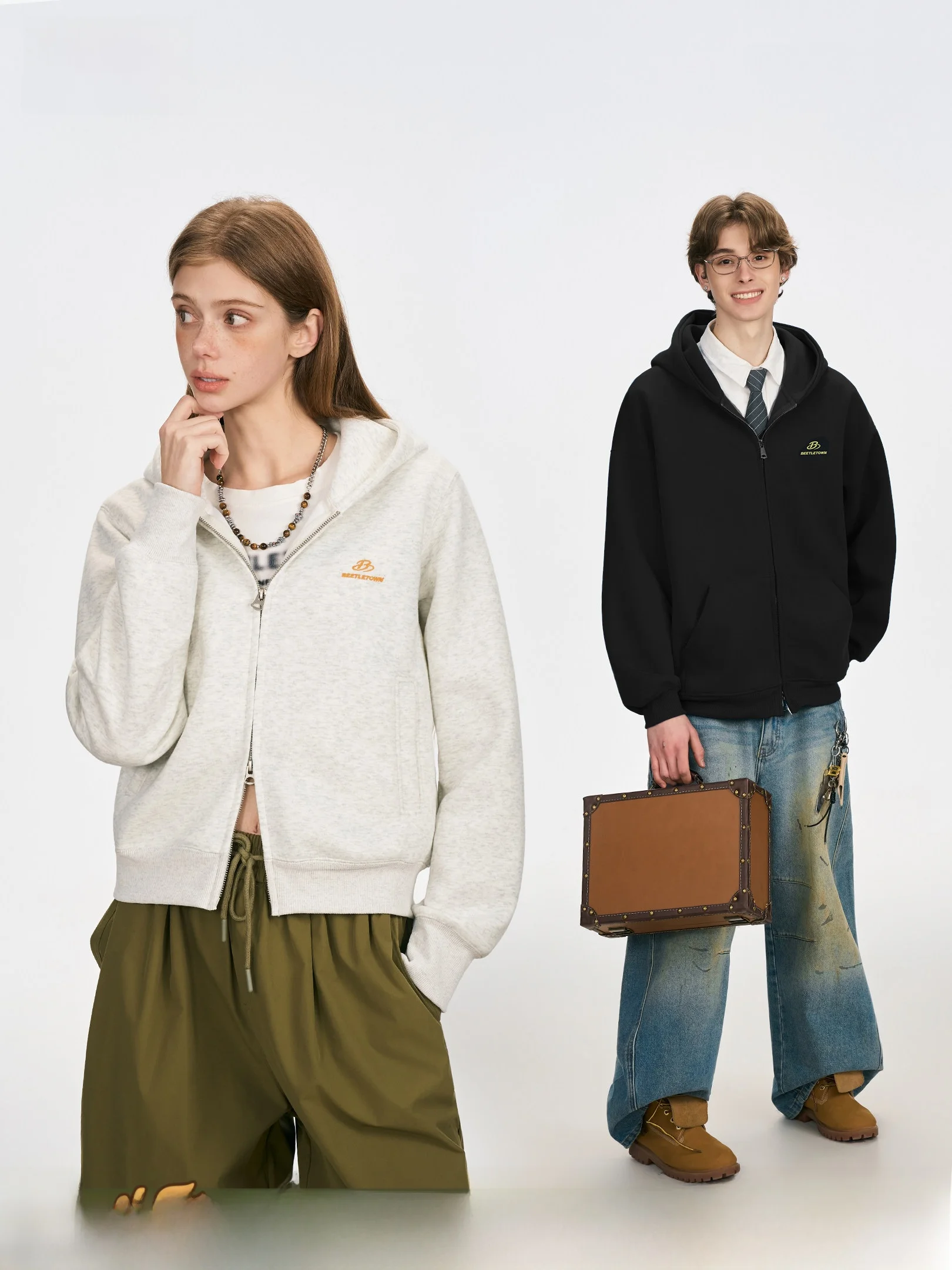 

Женский повседневный кардиган Beetle Town в американском ретро-стиле с капюшоном, на двойной молнии, укороченный, из смесового хлопка и полиэстера