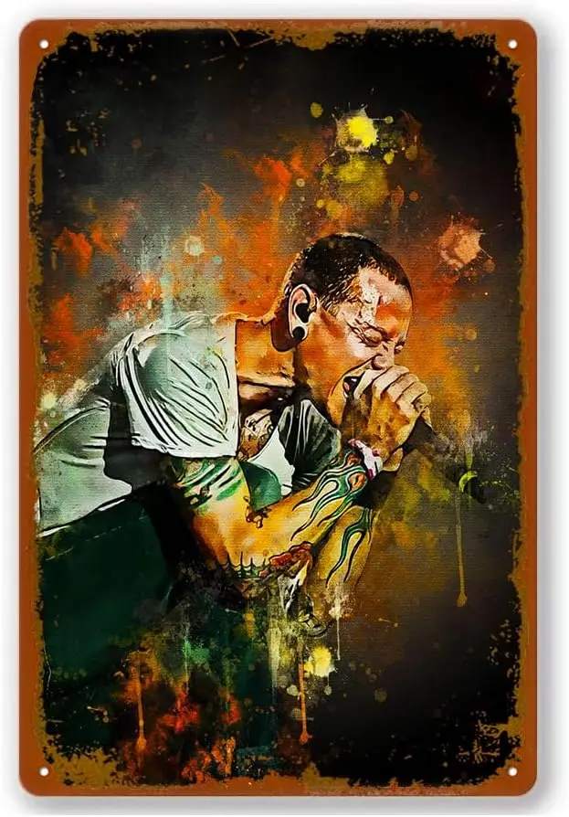 Chester Charles Bennington Poster Tin Sign Vintage Metal Sign Bar Club Wall Art Decoration 8X12 Inches