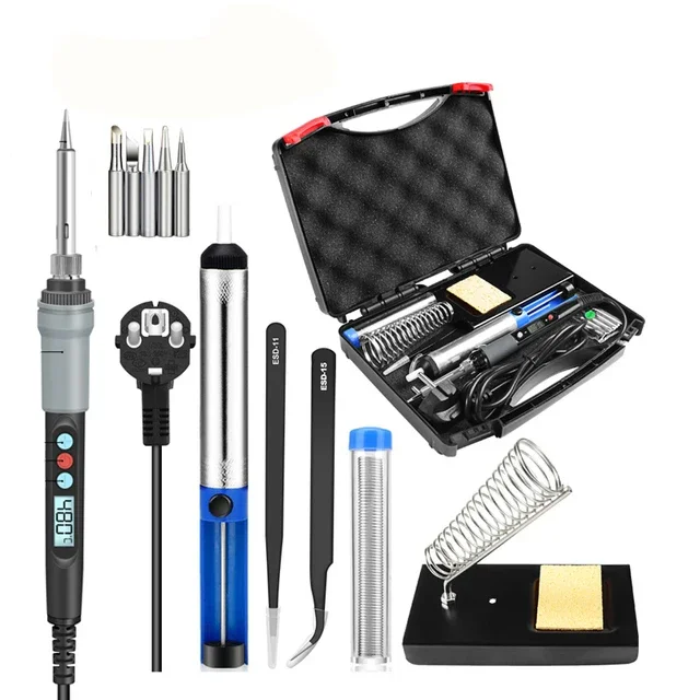 110V/220V 90W Adjustable Temperature Electric Digital Soldering Iron With Knife 5 Soldering Tips Home Repair Iron Welding  Tools