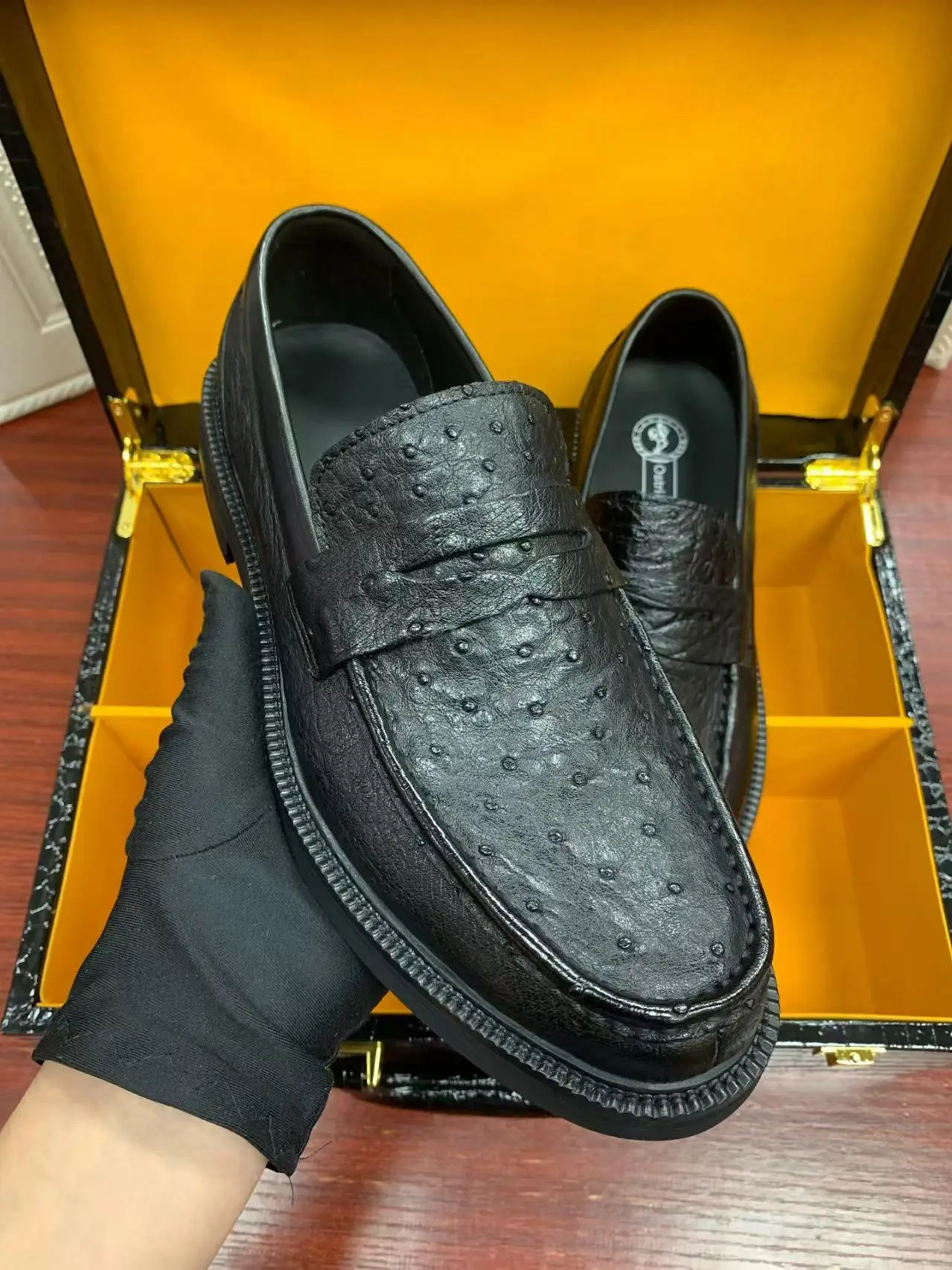 Genuine Ostrich Leather Men's business work shoe 100% Real Durable Solid Top Quality Shoe for Men fashion Shoe