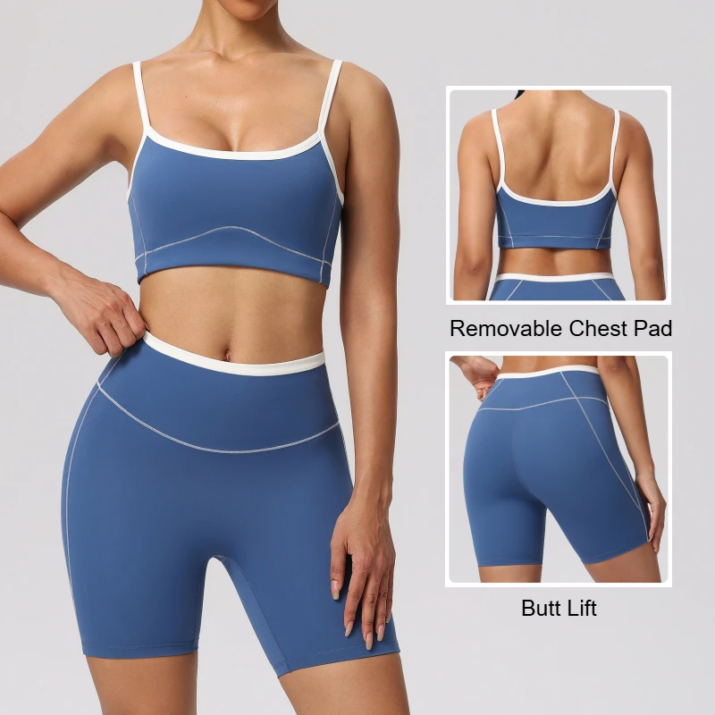 2pcs Removable Chest Pad Yoga Bra Shorts Suit High-Stretch Breathable Fitness Running Pilates Sportswear Butt Lift Yoga Sets