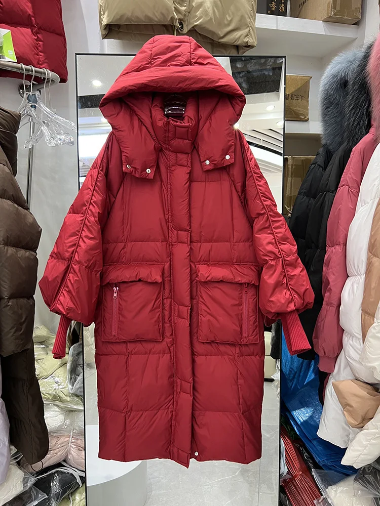 Winter Nieuwe Pufferjassen Dames Outerwears Casual Eenvoudige High-end Donsjacks Met Capuchon Winddicht Dikke Warme Sneeuw Lange Parker