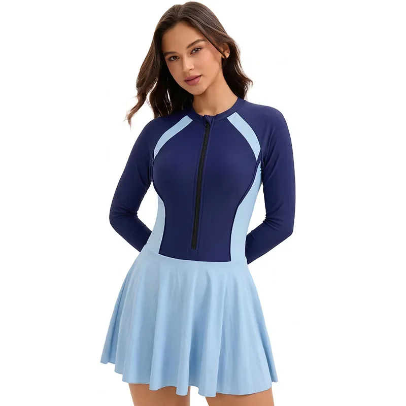 Women's Long Sleeve Swimsuit Modest Swimwear Dress Rash Guard Sun Protection One Piece Bathing Suit 2026 New Beachwear UPF 50+
