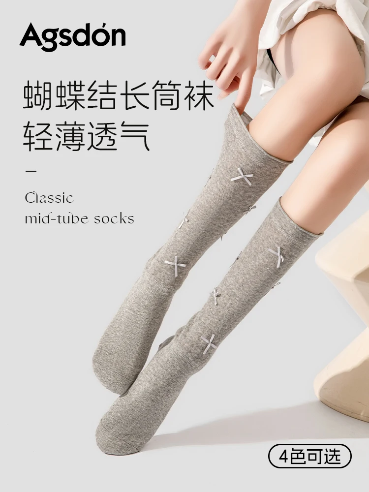 

Bowknot Long Tube Socks for Women Spring Summer Thin Breathable Sweet French Ballet Style Bowknot Calf Socks