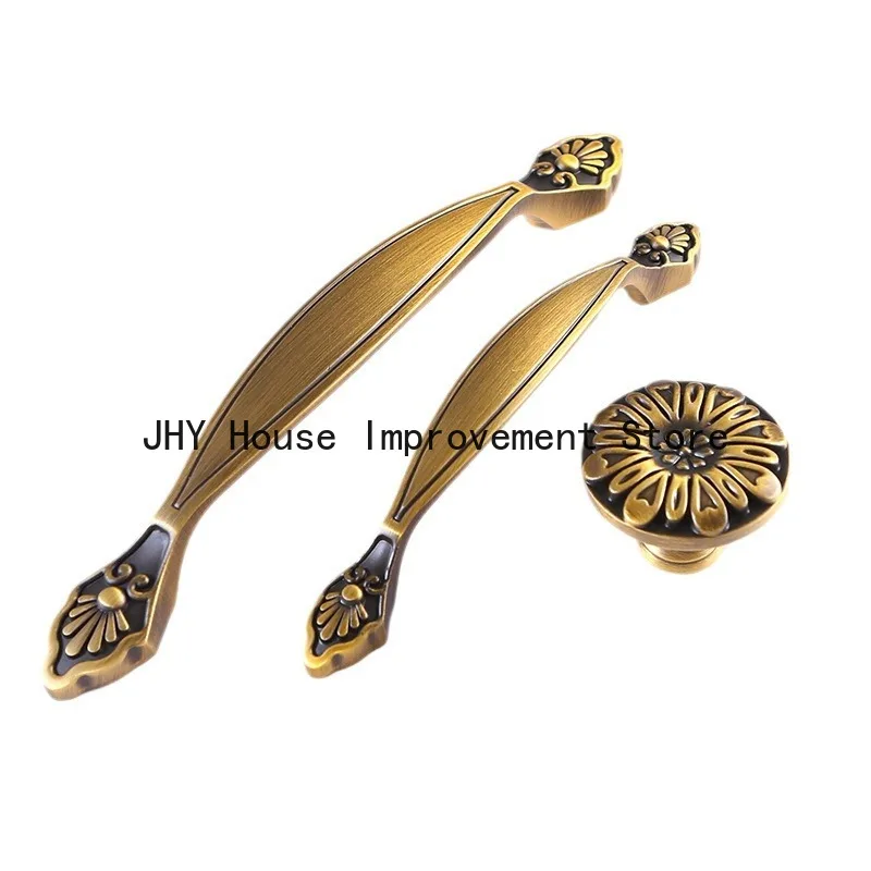 Antique Cabinet Kitchen Knobs Dresser Furniture Handles Solid Brass Bronze Flower Cupboard Drawer Pulls Hardwares Nordic Style
