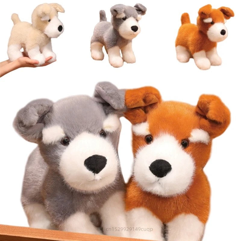 

24cm Cartoon Cute Schnauzer Plush Doll Brown White Grey Fold Dog Stuffed Animal Home Decoration Appease Gift For Children