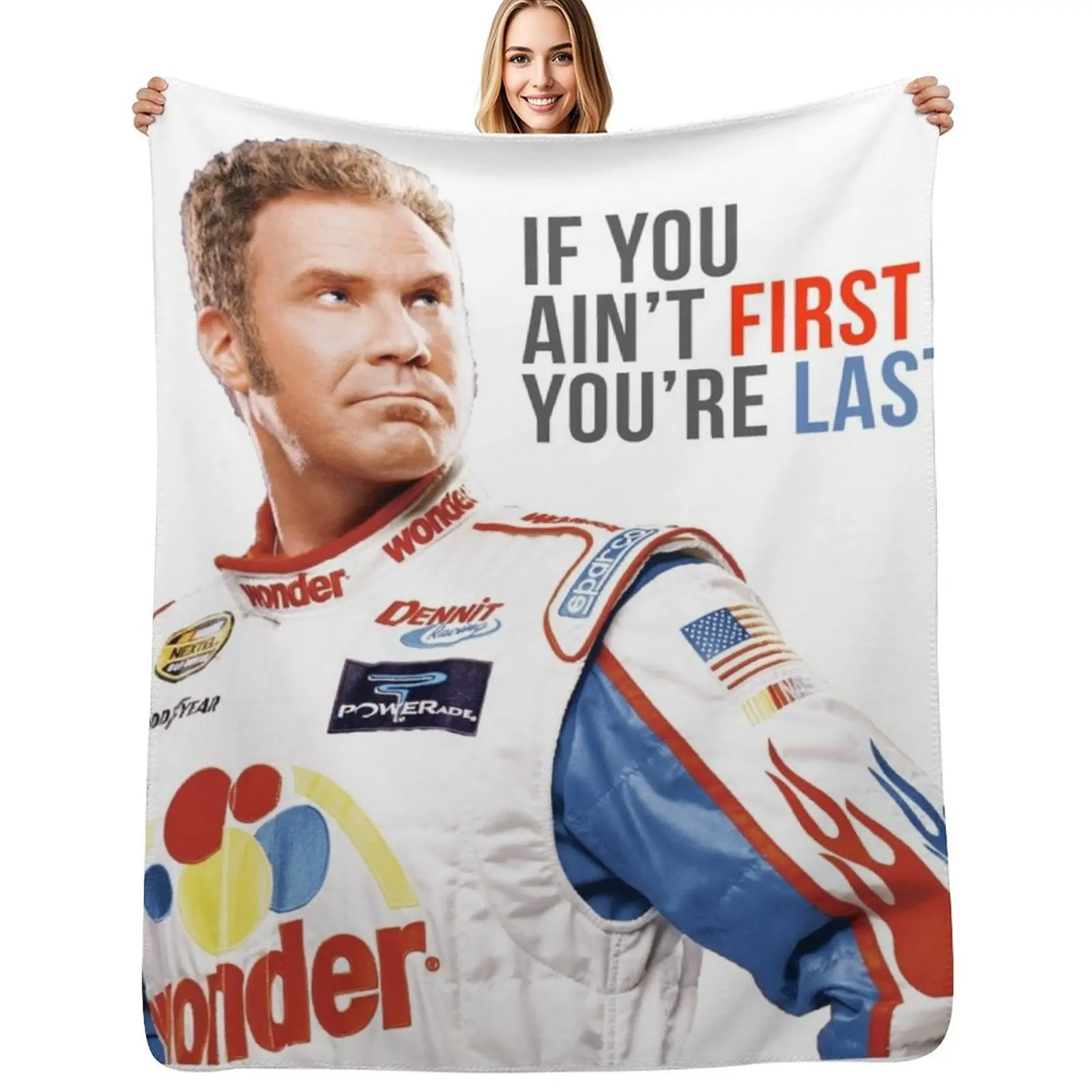 

Will Ferrell Talladega Nights Ricky Bobby If You Ain't First You're Last Throw Blanket Travel Warm Luxury Designer Blankets