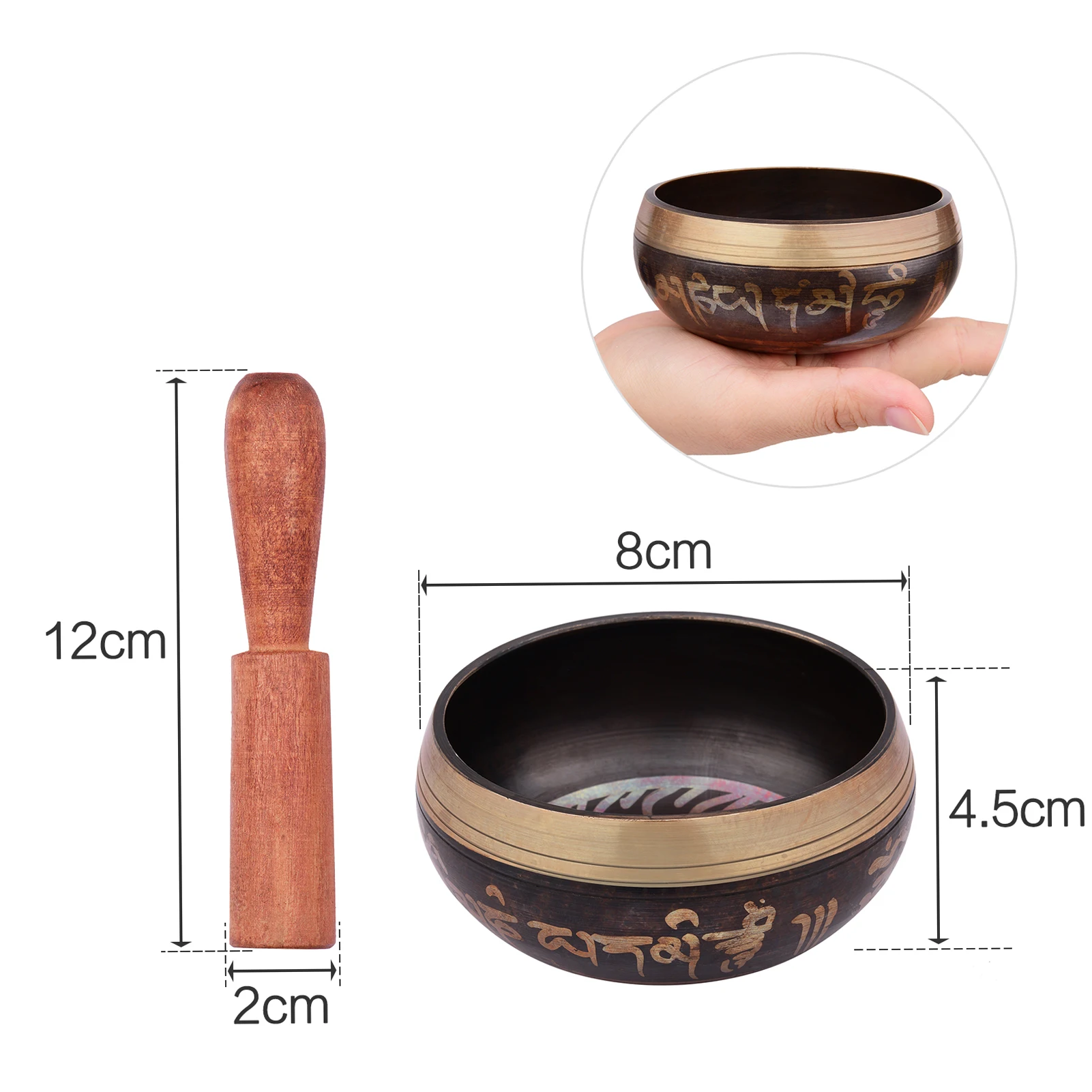 Tibetan Singing Bowl Set with 8cm/3inch Handmade Metal Sound Bowl & Soft Cushion & Wooden Striker for Meditation Sound Chakra