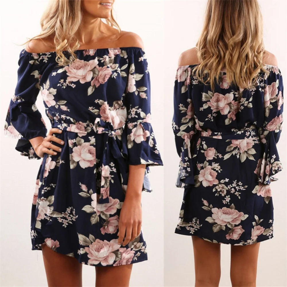 Printemps été robe en mousseline de soie femmes robes femme à manches longues taille plage style robe courte imprimé fleuri dos nu tenue décontractée