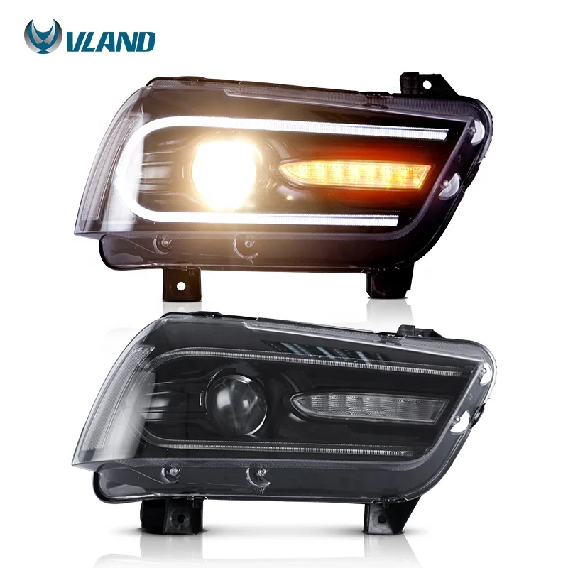 VLAND Factory Full LED Headlights With Sequential Headlamp 2011-2013 2014 7th Gen Head Light for Dodge Charger