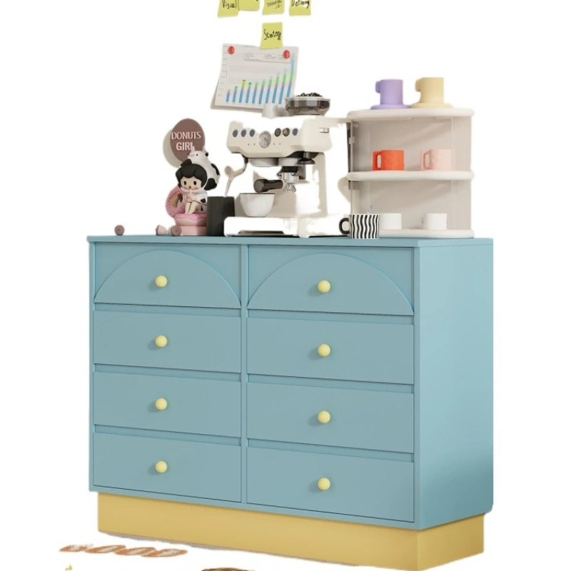 

Dopamine contrasting color porch cabinet, cute living room minimalist edge solid wood storage chest