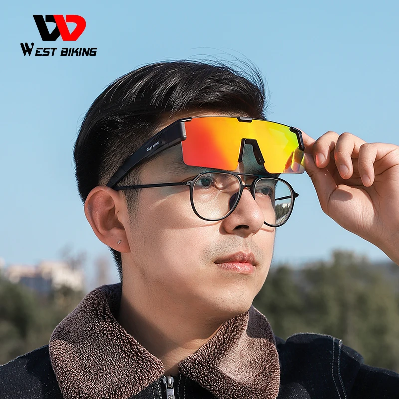 WEST BIKING Photochromic Cycling Glasses Polarized Sunglasses Fit Over Myopia Glasses Men Women UV400 Sports Eyewear Goggle