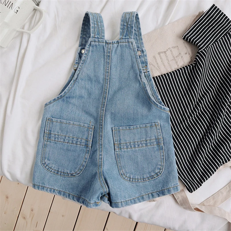 Summer Baby Overalls Denim Suspender Loose Shorts Clothes Solid Color Outwear Kids Boys Girls Casual Jumpsuits