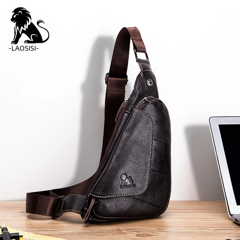 First layer cowhide chest bag Genuine Leather Men's Bag Fashion Retro Bag Shoulder Messenger Bag