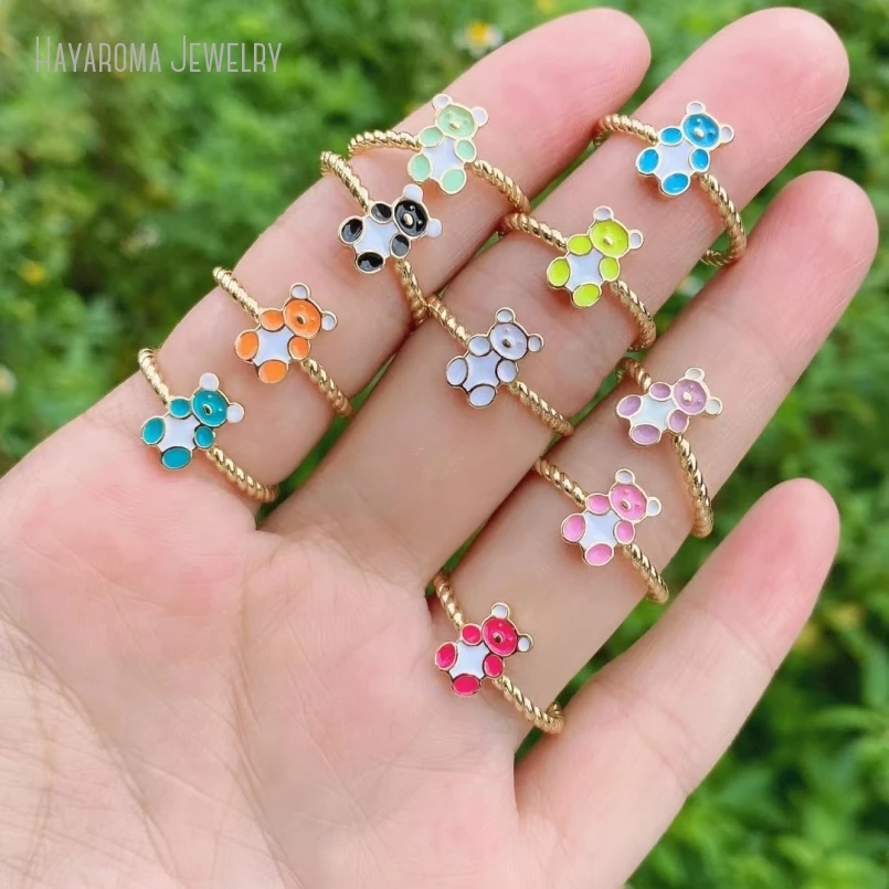 

2Pcs Metal Copper Enamel Little Bear Animal Colors Wholesale Gold Color Ring RM39821