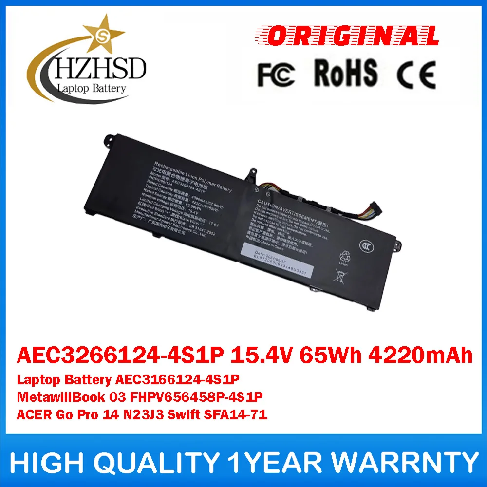 AEC3266124-4S1P 15.4V 65Wh 4220mAh Genuine Original Laptop Battery AEC3166124-4S1P For Metaphyuni MetawillBook FHPV656458P-4S1P