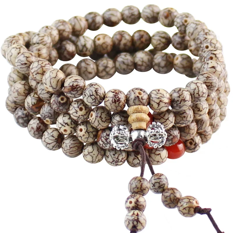 Primary Color Small Silver Thread Bodhi Seeds 108 Prayer Beads Rosary Jewelry For Men And Women