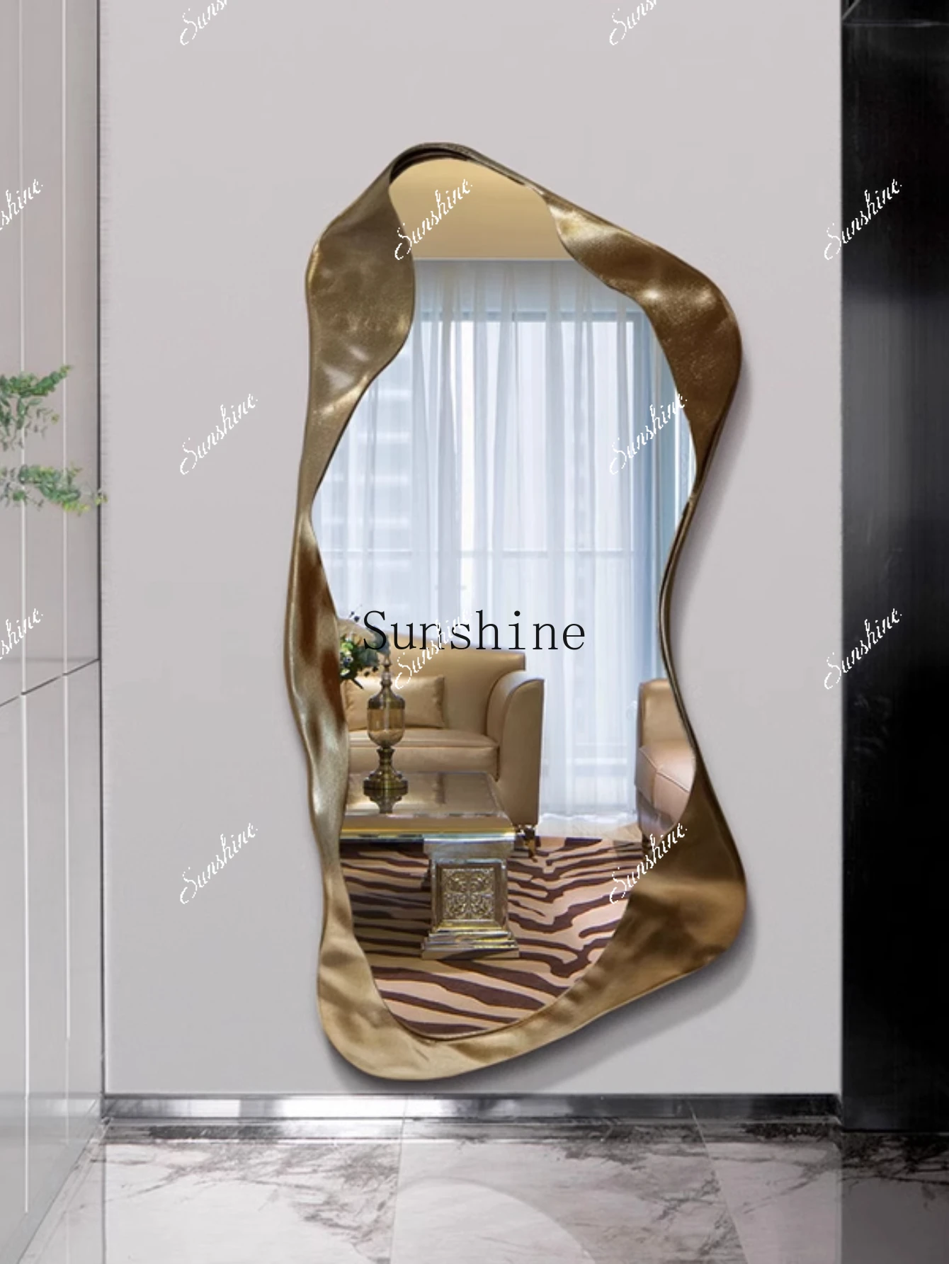 

Light luxury modern artist home wall-mounted special-shaped creative full-body mirror FT