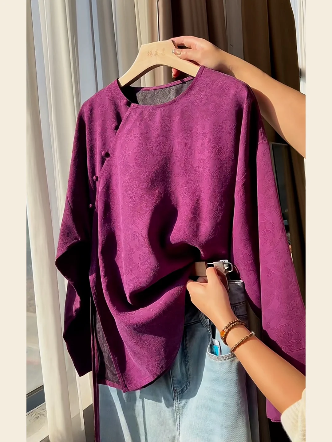 

New Chinese Sle Purple Embroidered irt Women's Oblique Sve Buttoned Loose Top Spring 2026 Faion Trend Loose Fit Long...