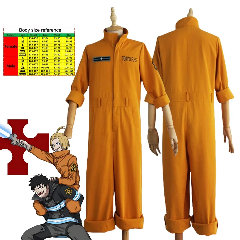 

Anime Fire Force Shinra Kusakabe Cosplay Costume Jumpsuit Orange Team Uniform Suit Arthur Boyle Man Halloween Costume