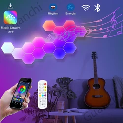 Rgb Zeshoekige Wandlamp Led Intelligente Bluetooth Licht App Wi-Fi Smart Home Slaapkamer Decor Creatieve Wandlampen Met Muziek Sync