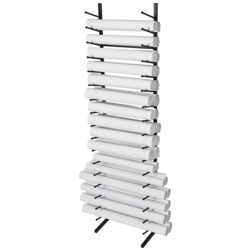 Étagère de rangement pour plans, présentoir suspendu à 16 niveaux pour affiches, support vertical pour rouleaux de plans avec 2 rouleaux/roues, étagère de rangement pour rouleaux de plans et affiches cartographiques
