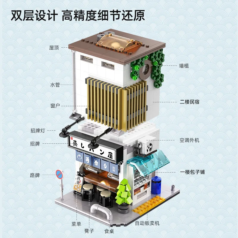 C66006 Japanese style baozi house Model Modular street view Series DIY Toys Building Blocks Boys' holiday gifts 1108Pcs