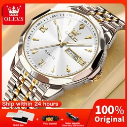 OLEVS 9998 Mens Watch Original Rhombus Mirror Quartz Mature Man Watch Waterproof Luminous Dual Calendar Display Watch For Man