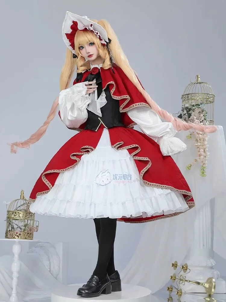 Anime Rozen Maiden Reiner Rubin Cosplay Costume Women Lolita Cute Dress Cape Hat Set Princess Uniform Halloween Carnival Clothes