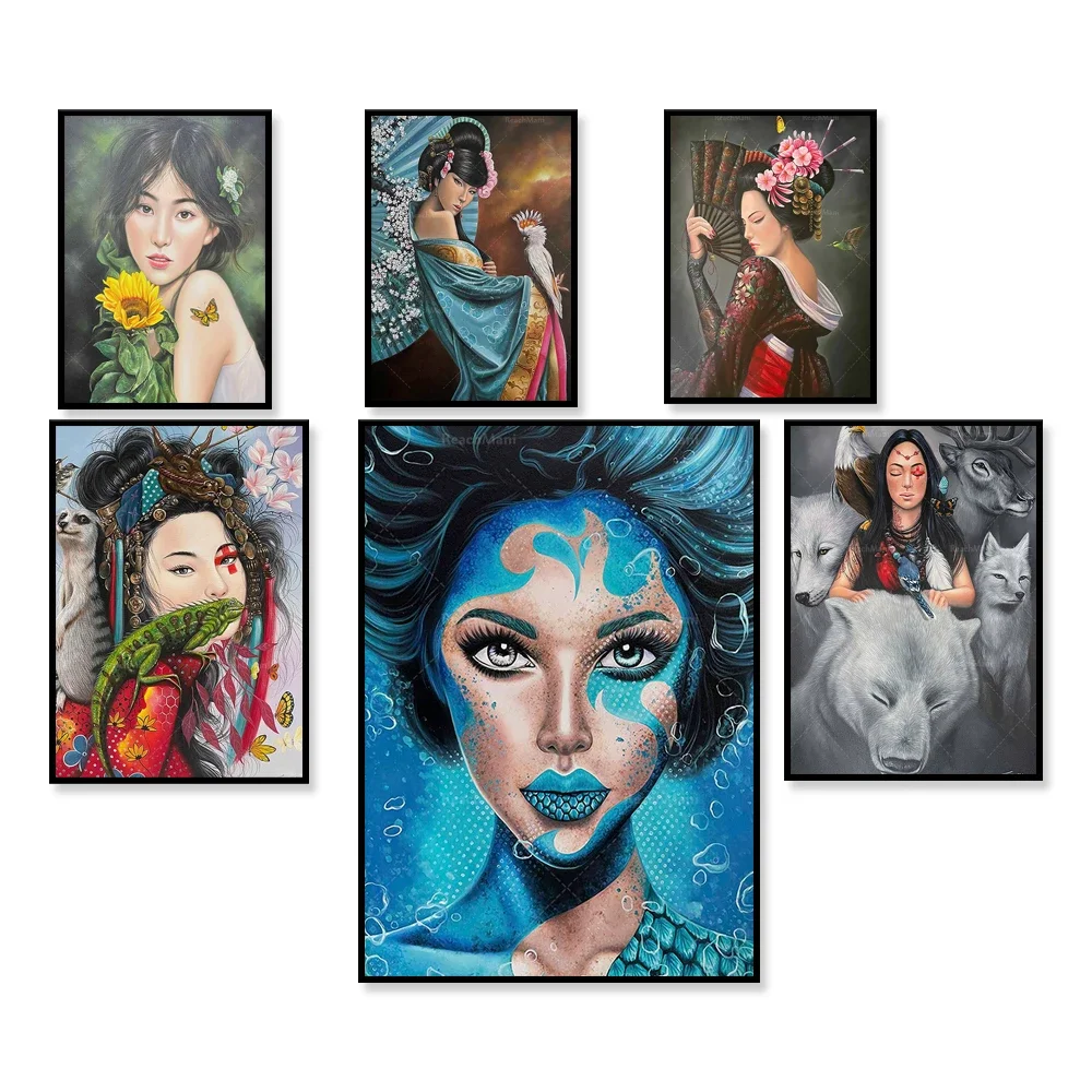 Japanese Geisha Posters, Birds and Plants, Original Native American Unique Art, Venetian Carnival Masks, Japanese Geisha Posters