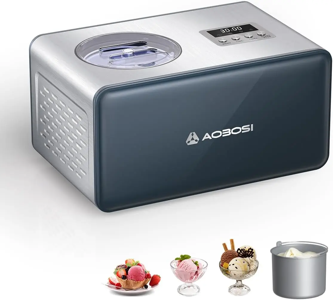 

No Pre-Freezing with Built-in Compressor,Frozen Yogurt,Home Ice Cream Maker,Long-lasting Cooling,LCD Digital Display,Timer