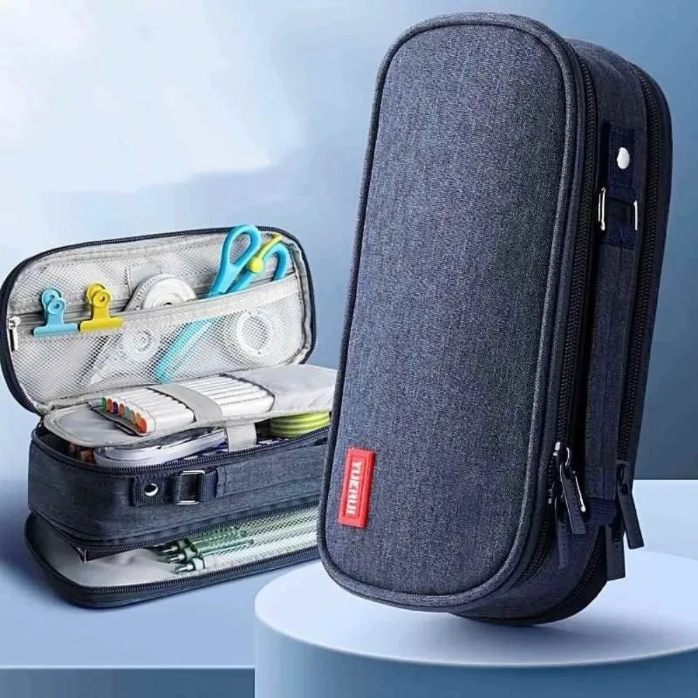 

Portable Canvas Pencil Bag Multi-functional Handheld Large Capacity Stationery Bag Thickening 5 Layers Storage Box Stationery