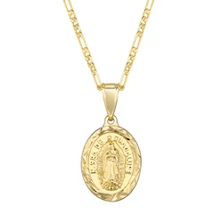 Cubic Zirconia Virgin Mary Guadalupe Charm Pendant Necklace for Women,18