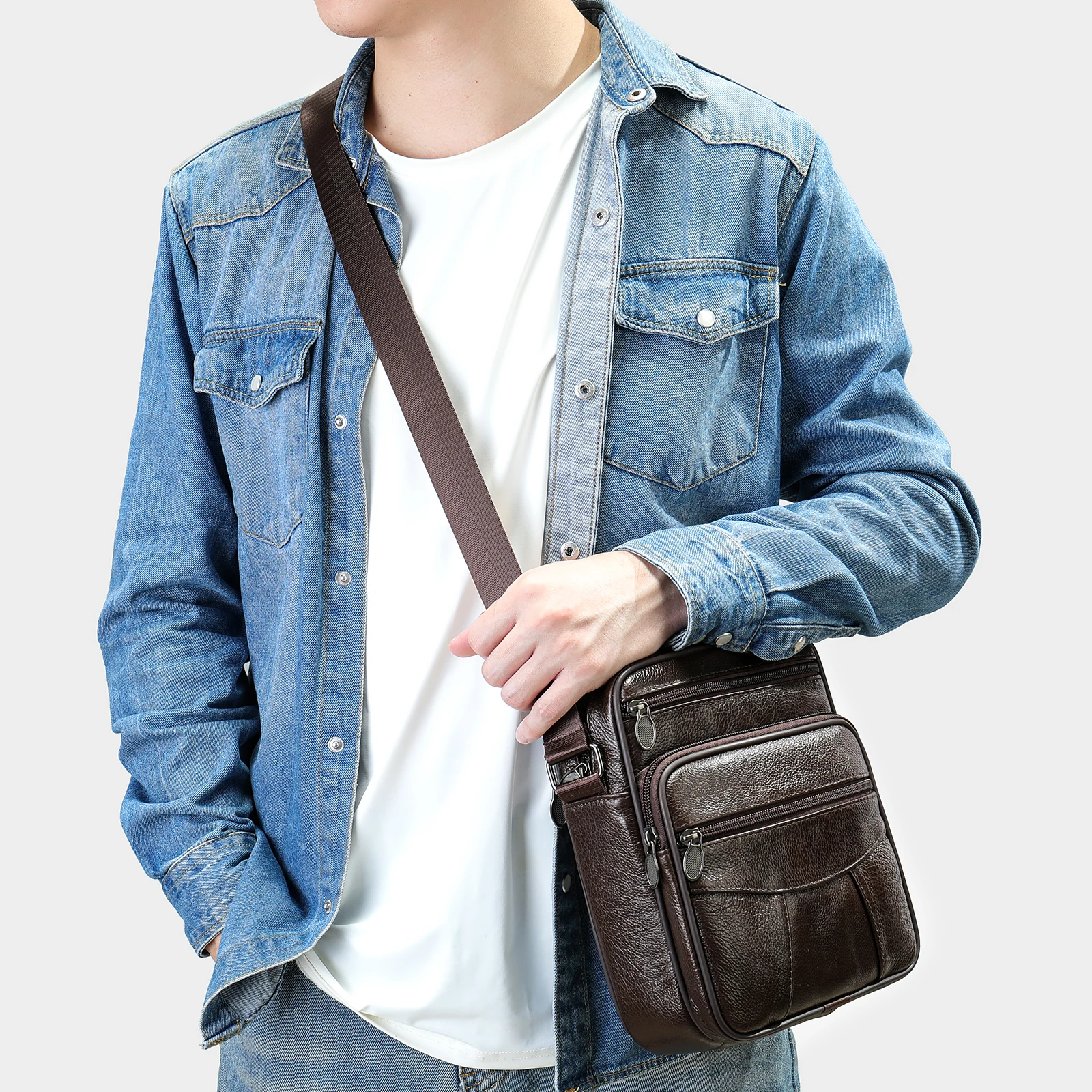 WESTAL Small Men Bags Genuine Leather Casual Phone Bags Casual Daily Use Messenger Crossbody Bags Leather Purse 6106