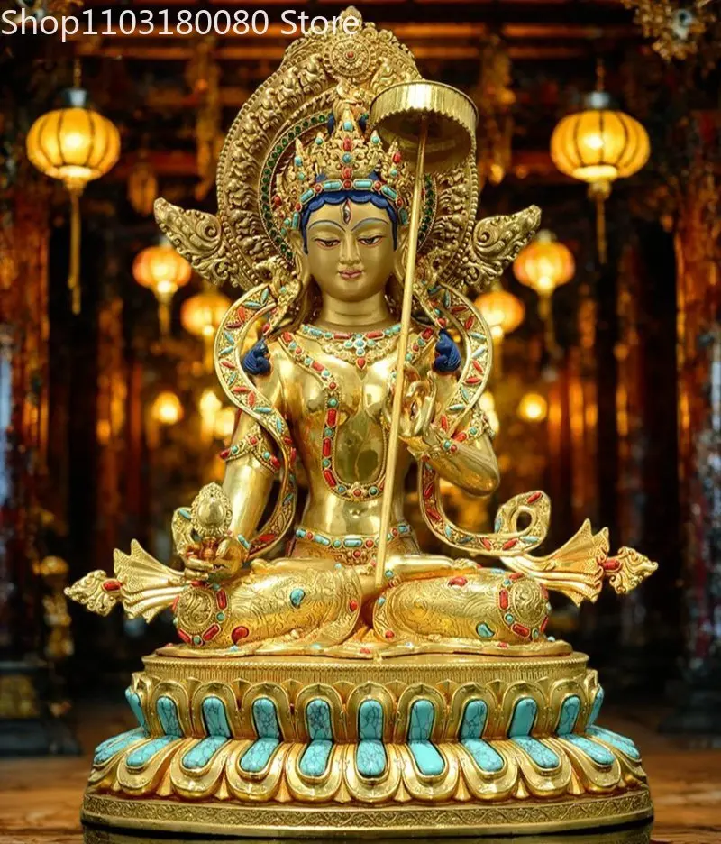 37cm Copper gilding inlay Maha sitatapatra buddha statue Nepal Tibet White Umbrella Mother-Buddha sculpture