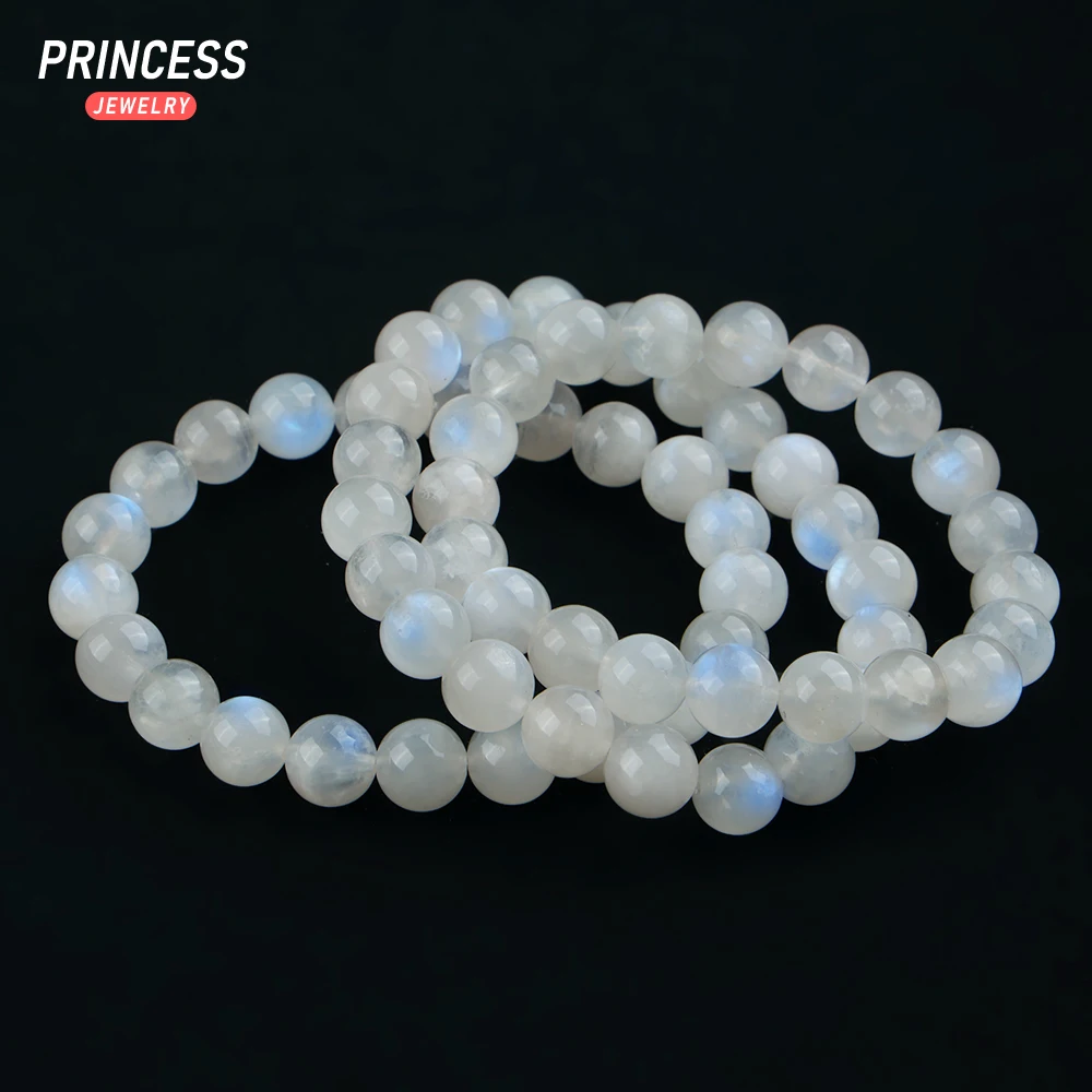 A+++ Natural Blue Moonstone 7 8 9mm Bracelet Pinkish White Loose Gemstone Beads for Jewelry Making Wholesale DIY Accessories