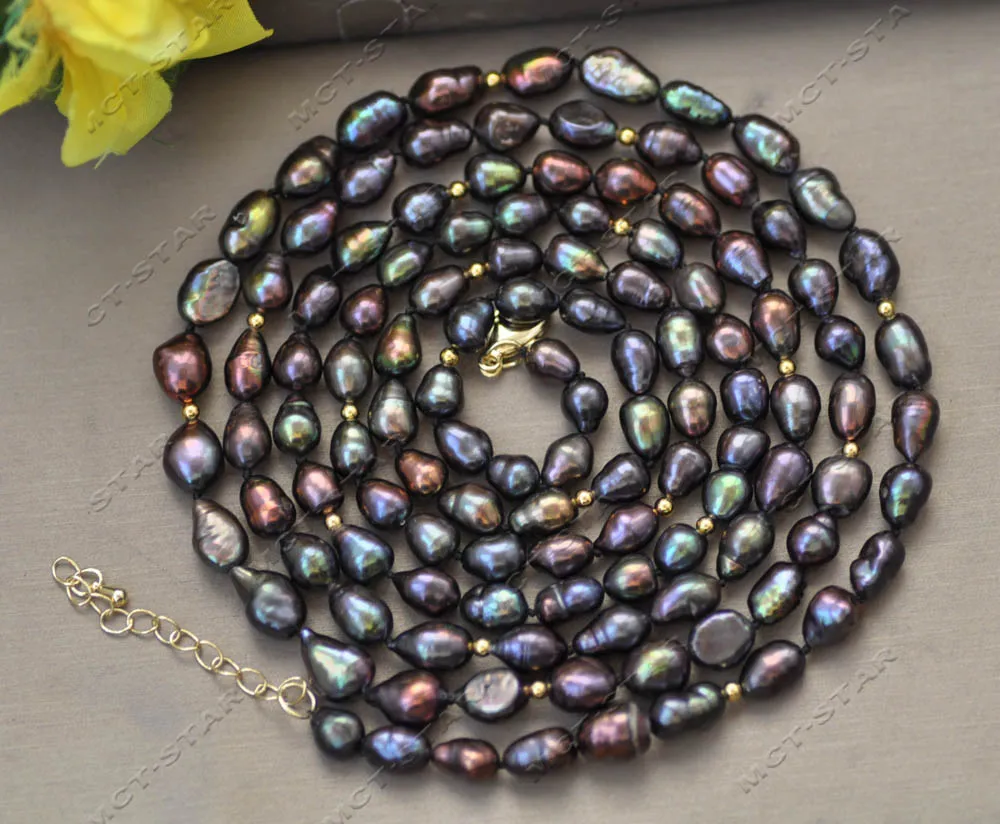 Z13139 Lustre 54'' 11mm Baroque Peacock-Black Freshwater Pearl Necklace