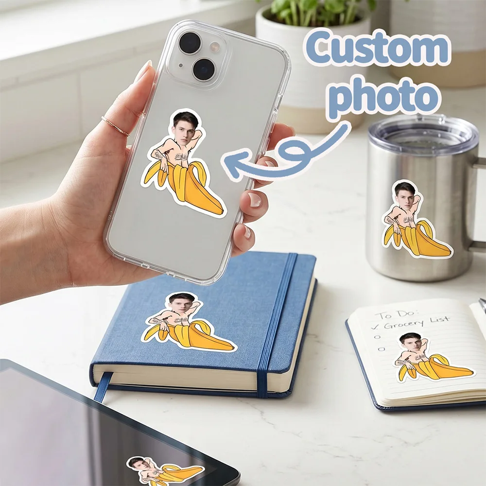 Personalized Custom Face Banana Sticker, Customizable Photo Die Cut Vinyl Decal, Funny Decoration Sticker for Laptop Water