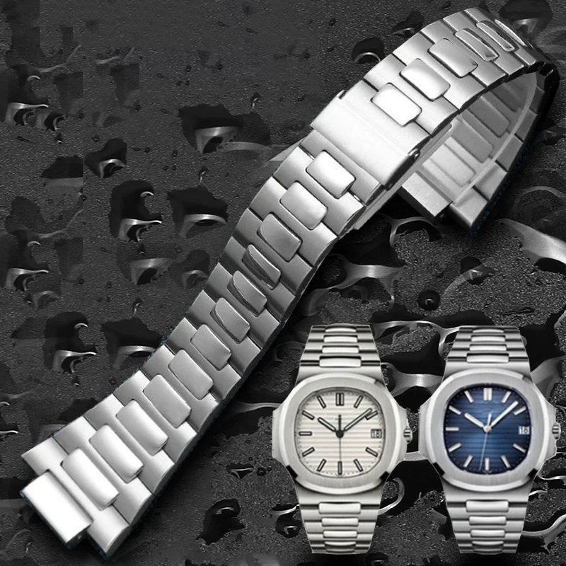 25-13mm Stainless Steel Watch Strap Bracelet Metal With Folding Clasp For Patek Philippe Nautilus 5711 5726 Series Watchband
