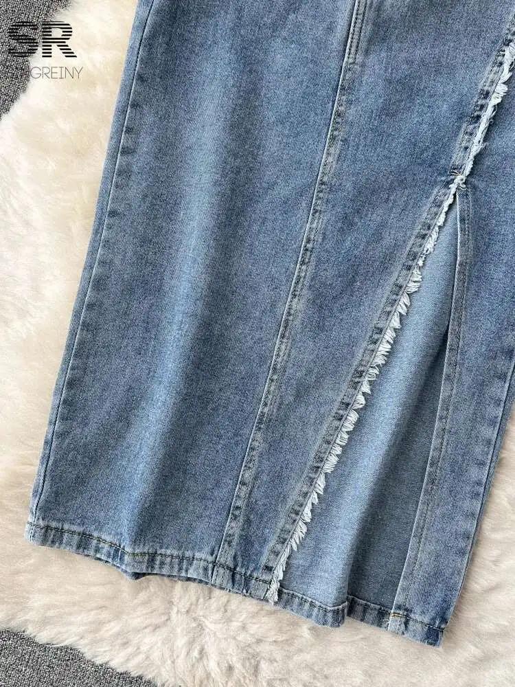 BabYoung Sexy Split Denim 2024 Herfst Ritsvak Ontwerp Bodycon Koreaanse Stijl Mode Basics Streetwear Vrouwen Rok